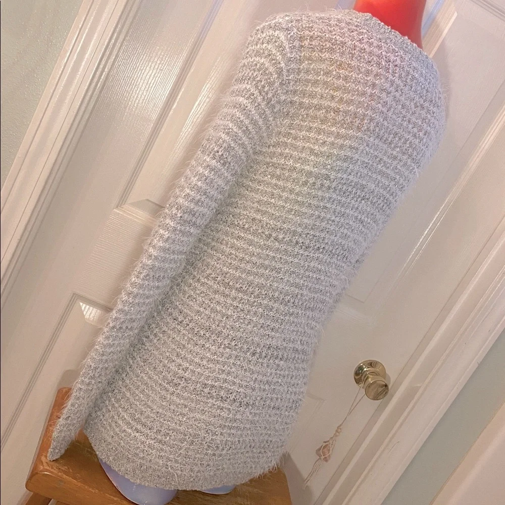 LOFT Heathered Gray Knit Fluffy Fuzzy Sweater